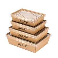 Manufacturer wholesale DG500 kraft paper disposable food grade snack salad box with anti fog PET lid