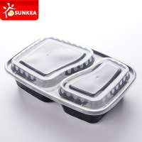 2 compartment clear disposable plastic take away bento box