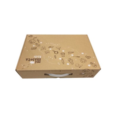 Recycled Brown Corrugated Kraft Paper Gift Box with Plastic Handle